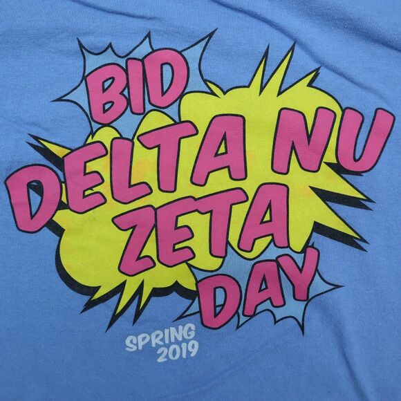 Gildan Shirt Mens M Blue Long Sleeve Graphic Print Activewear Pullover T Shirt - Picture 9 of 16